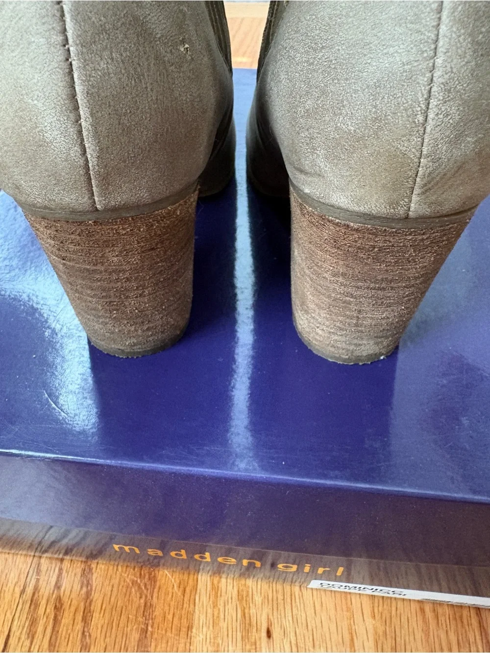 Madden Girl Women’s Taupe Ankle Bootie with Stacked Heel